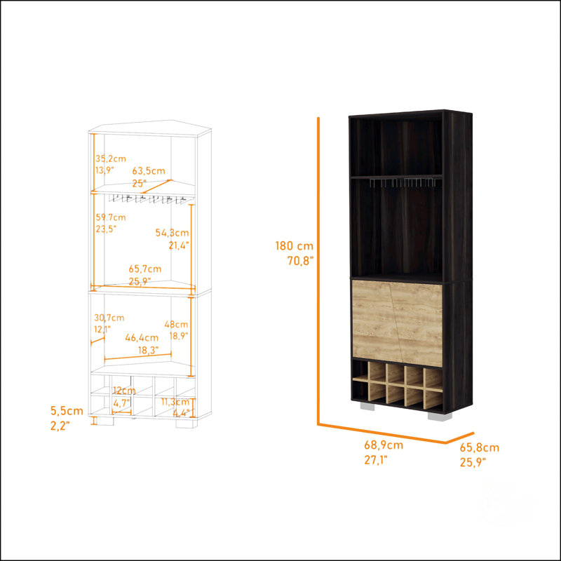Armoire d'angle à 10 tablettes à 10 bouteilles