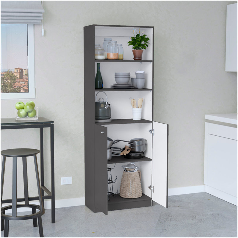 Home 2-Door Bookcase, Modern Storage Unit With Dual Doors And Multi-Tier Shelves -Matt Gray / White -Office, Gray/White