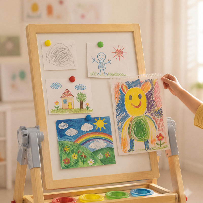 Chevalet en bois pour enfants, chevalet d'art à double face avec tableau blanc et tableau noir, finition bois naturel