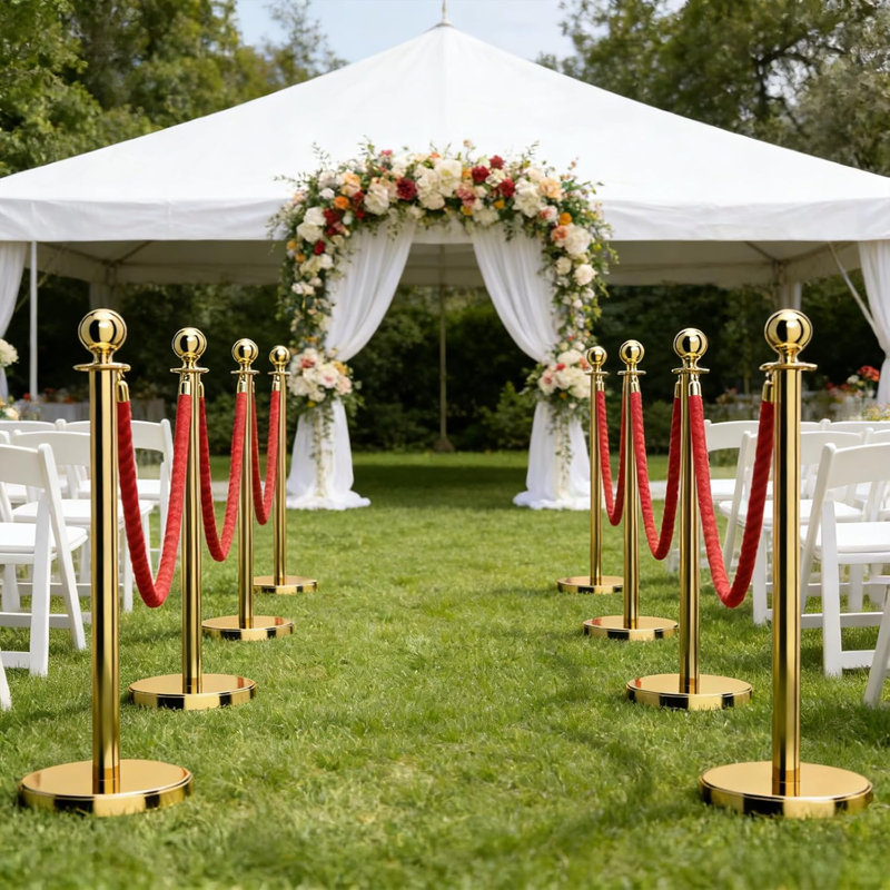 Ensemble de poteaux en or de qualité supérieure avec cordes en velours rouge - paquet de 4 poteaux d'événement intérieur / extérieur, base remplissable réglable de 31,5 po pour le contrôle des foules, mariages, sections Vip et présentoirs de détail