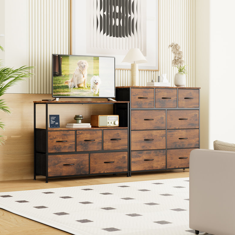 9 Drawers Dresser With 5 Drawers Dresser Fabric Chest For Living Room, Rustic