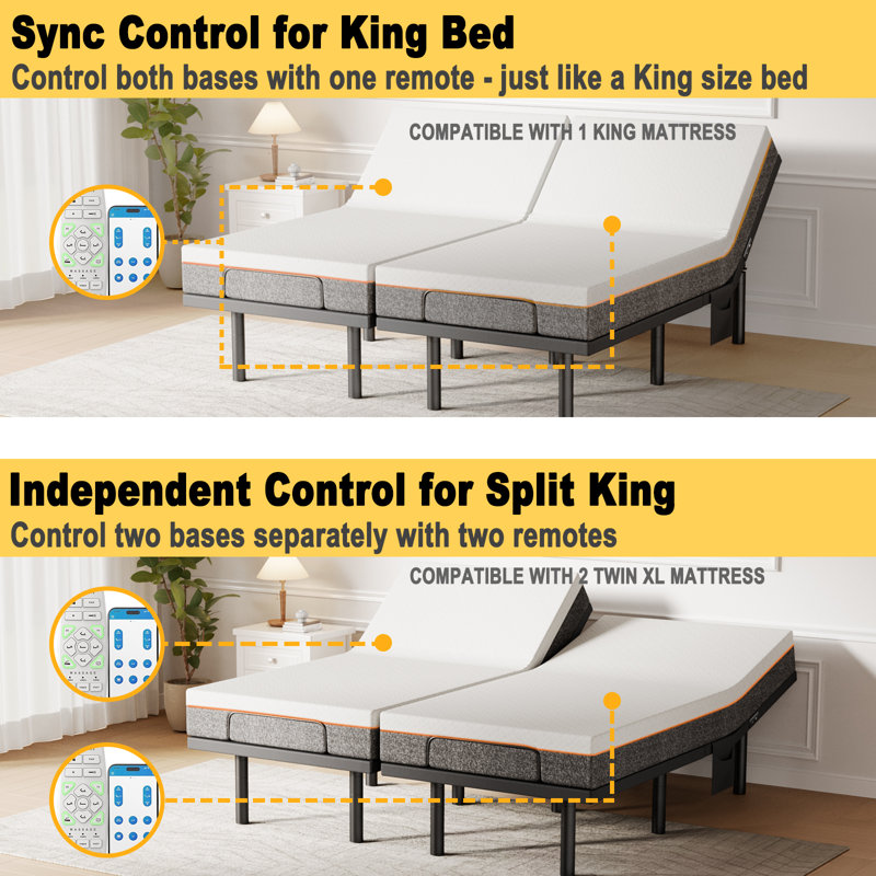 Adjustable Bed Frame With Massage, Wireless Remote and APP Control, Zero Gravity, 4 Height Options, Under-Bed Nightlight, 3 Minutes Fast Assembly