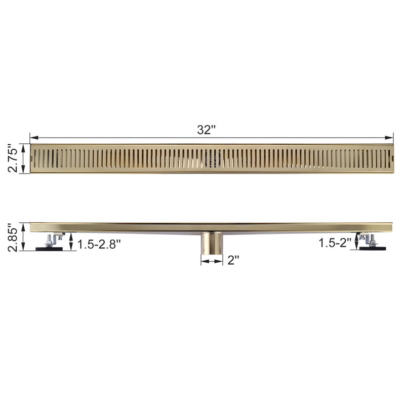 32 Inch Linear Shower Floor Drain, 304 Stainless Steel Bathroom Drains Kit, Rectangular Shower Trench Drain with Reversable Tile-in Pattern Drain Cover & Hair Catcher