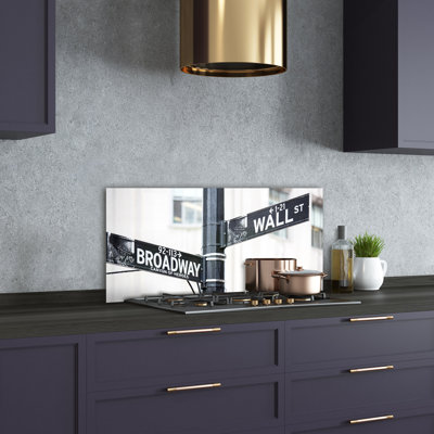 Aliannie Black and White - Wall Street Sign 1 Piece Wall Art on Glass