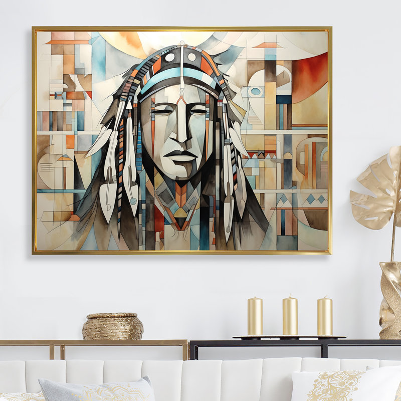 Impression sur toile Native Cherestic Cherokee, Cadre flottant doré, H 24 po x l 32 po