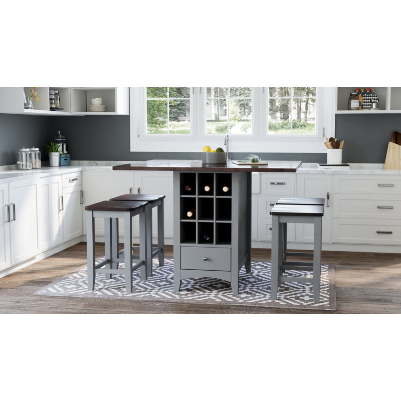 Paulis Solid Wood Counter Stool, Gray
