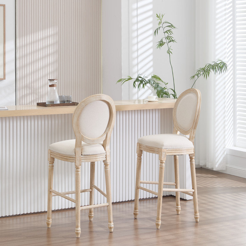 Ensemble de 2 chaises de bar à hauteur de comptoir avec pieds en bois sculpté et dossier rond French Country