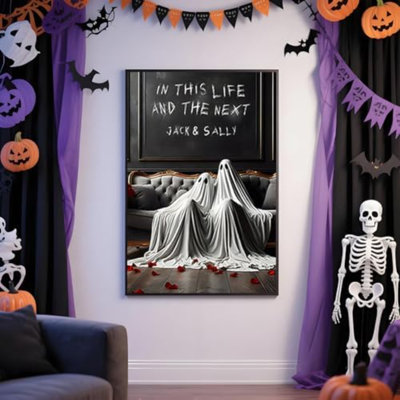 Drôle de fantômes, affiches dans cette vie et le prochain, art mural gothique, décor romantique, mariage foncé, impressions sur toile, Moody, esthétique pour chambre à coucher, salon, maison, anniversaire, cadre en métal noir de 12 po x 16 po
