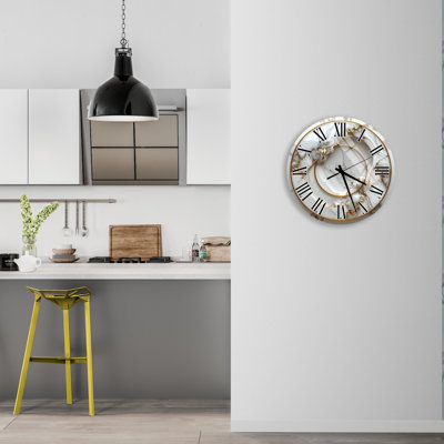 Horloge murale en verre trempé en marbre, horloge murale décorative dorée, décoration murale moderne et élégante, horloge décorative pour la maison, horloge unique, décoration intérieure