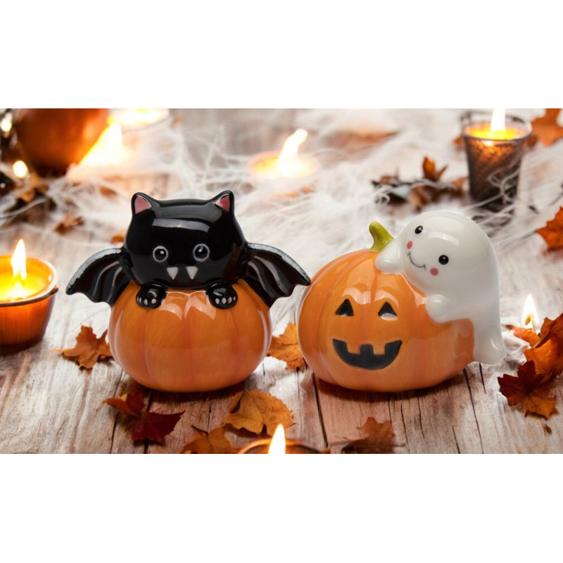 Ensemble salière et poivrière Pumpkin Kitty Bat and Ghost