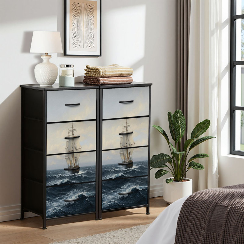 Commode 4 tiroirs pour chambre à coucher, commode étroite, plateau en bois et structure en fer de travail 18 po x 37,5 po - (l x H)