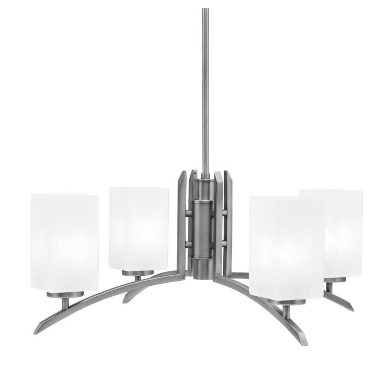 Lustre lumineux avec verre carré en marbre blanc de 3,5 po, Graphite, H 58,25 po x l 26 po x P 26 po, 4