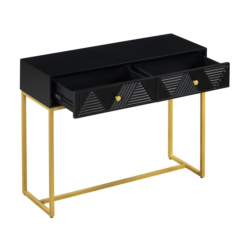 Console pour table d'entrée, console moderne et élégante avec rangement, console étroite avec deux tiroirs à rayures pour le couloir du salon, noir