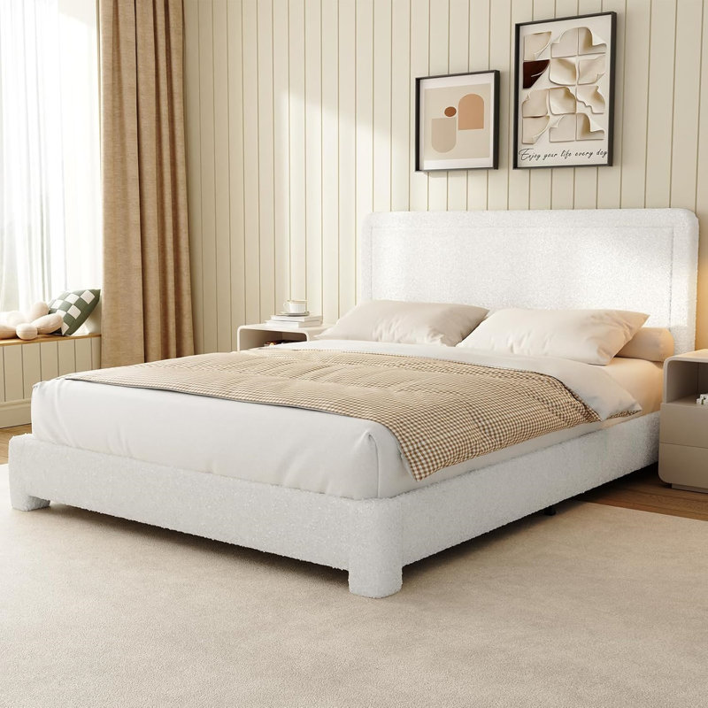 Lit plateforme tapissier Cordoba, Lit simple, Blanc