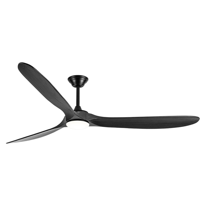 Solid Wood Ceiling Fan With Light,DC Motor,Remote Control, 70", Black