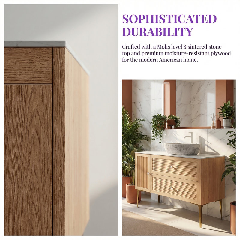 Meuble-lavabo de salle de bain avec lavabo, armoire autoportante en contreplaqué de 48 po, 1 porte et 2 tiroirs
