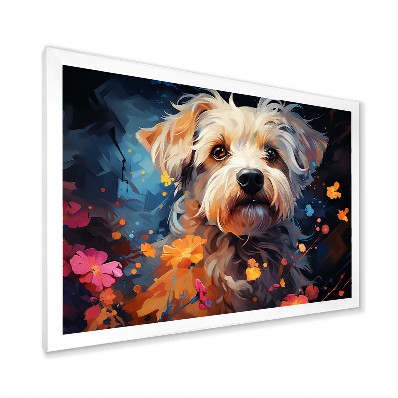 Popart Maltese Magic II - impression, H 30 po x l 40 po x P 1,5 po, Cadre de coin blanc fermé