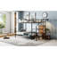 Lit superposé simple au-dessus d'un lit double en métal noir, avec rangement latéral et garde-robe, étagères grillagées reconfigurables - noir