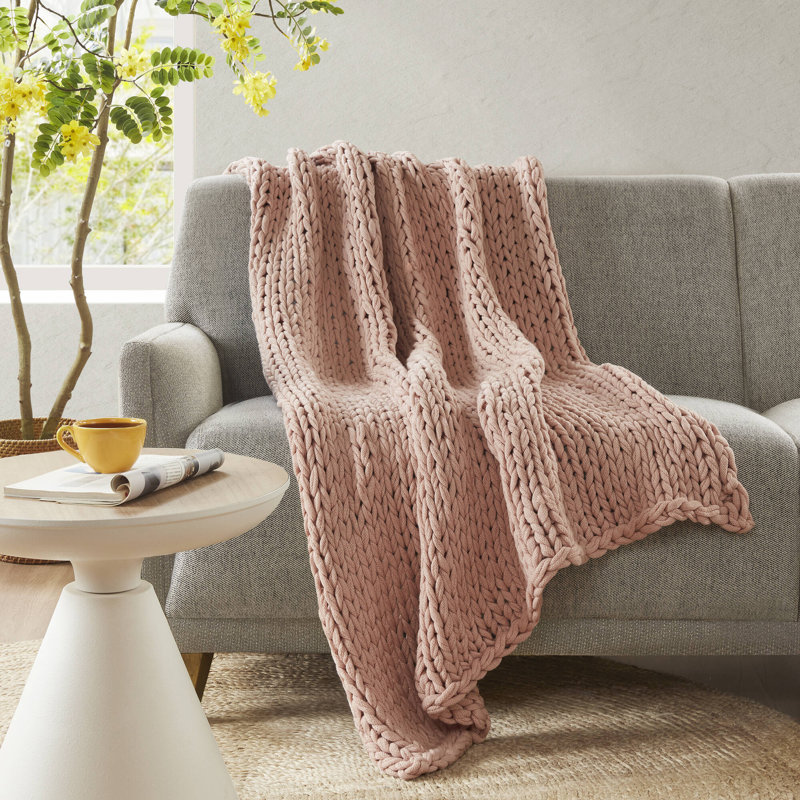 Blush 60"x50" Handmade Chunky Double-Knit Throw