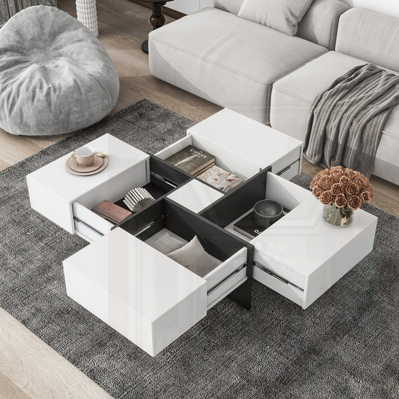 Table basse au design unique, Blanc/Noir, Blanc