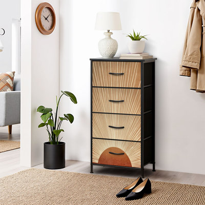 4 Drawer Dresser for Bedroom, Narrow Chest of Drawers, Wooden Top and Study Iron Frame 18"x37.5"-(WxH)