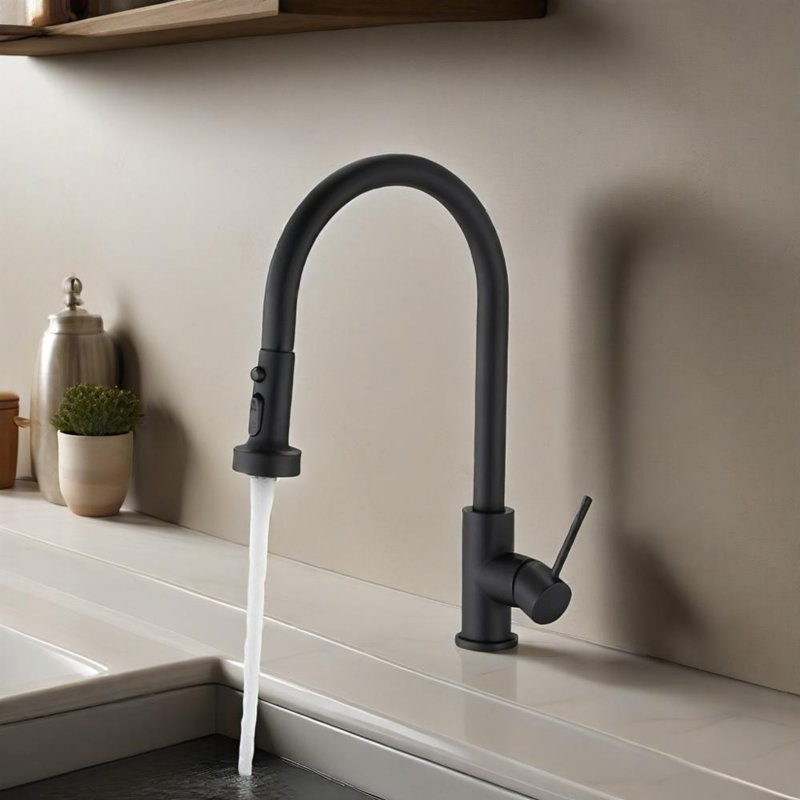 Stainless Steel Pull Down Kitchen Faucet With Soap Dispenser, Matte Black