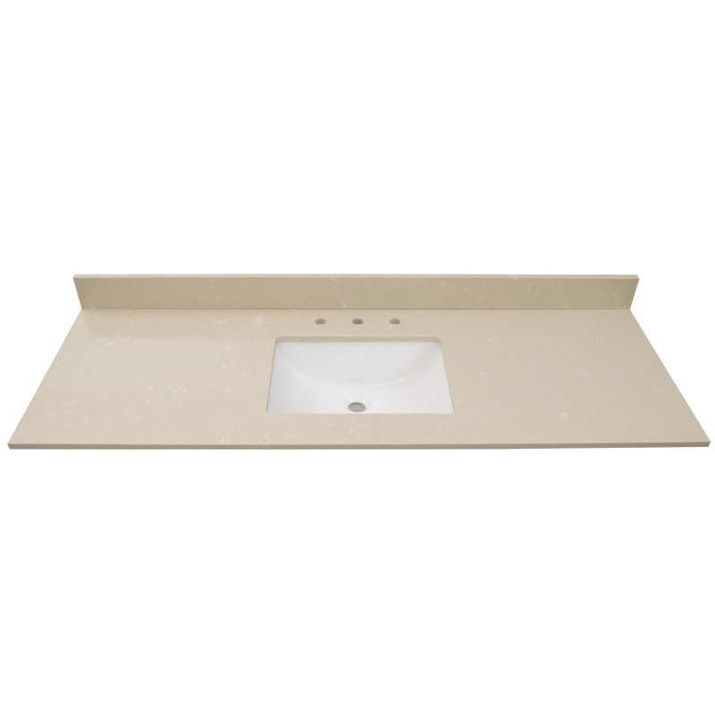 Cosmic Sand 61" Beige Engineered Marble Vanity Top with White Rectangular Sink