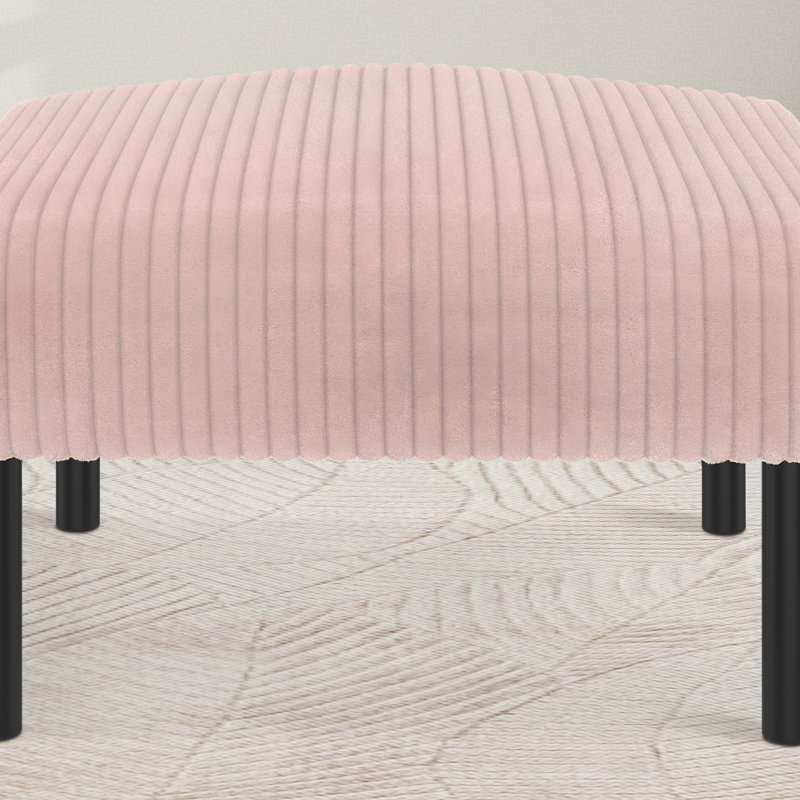 Upholstered Corduroy Ottoman With Metal Legs,Square Footstool For Living Room, Pink