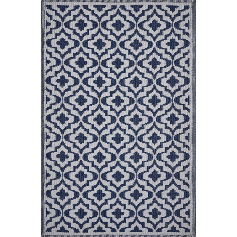 Tapis marocain tropical bleu intérieur / extérieur 4 pi x 6 pi