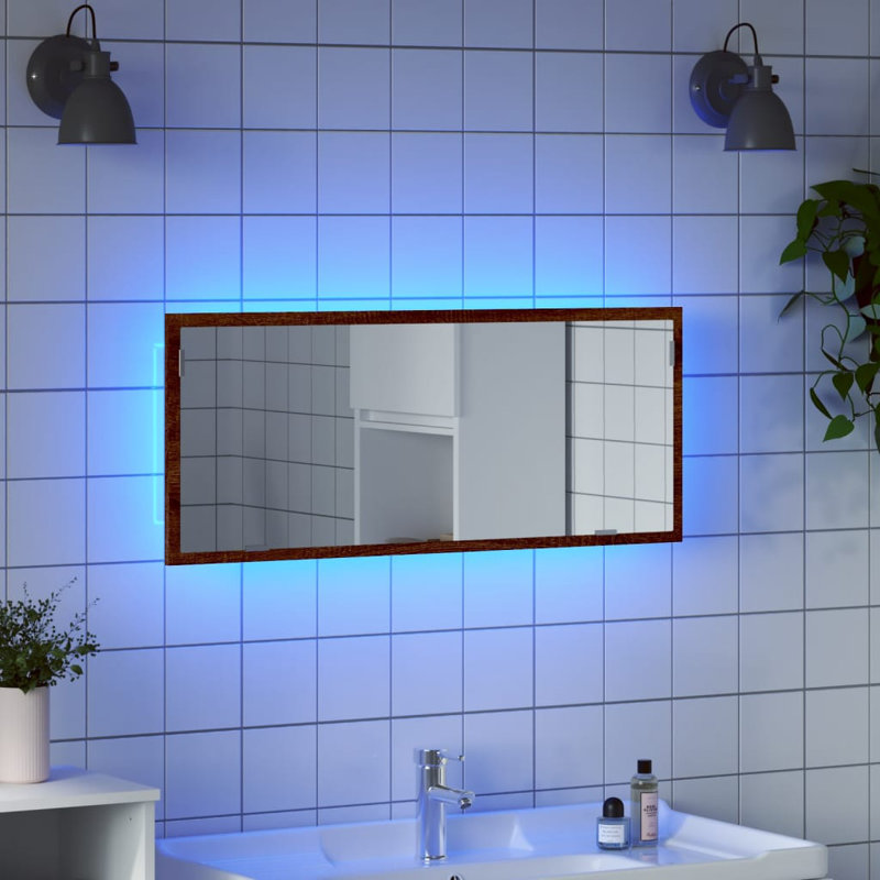 Aubarta LED Bathroom Mirror Acrylic, 37cm H x 100cm W, Smoked Oak