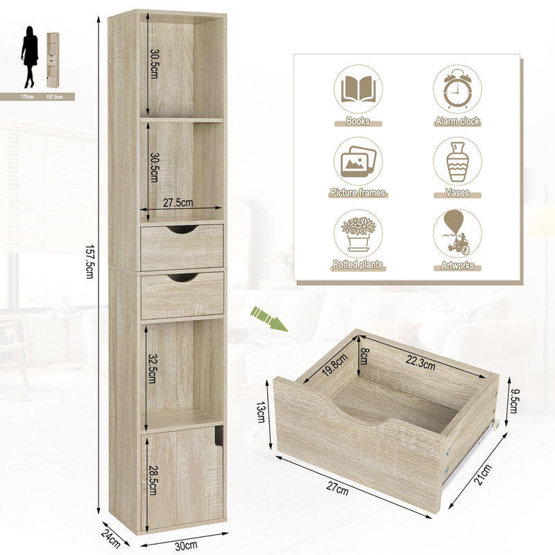 157.5cm H x 30cm W Bookcase, Light Oak