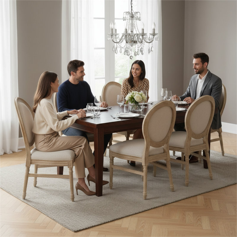 King Louis XVI Upholstered Round Back Dining Chair, 6