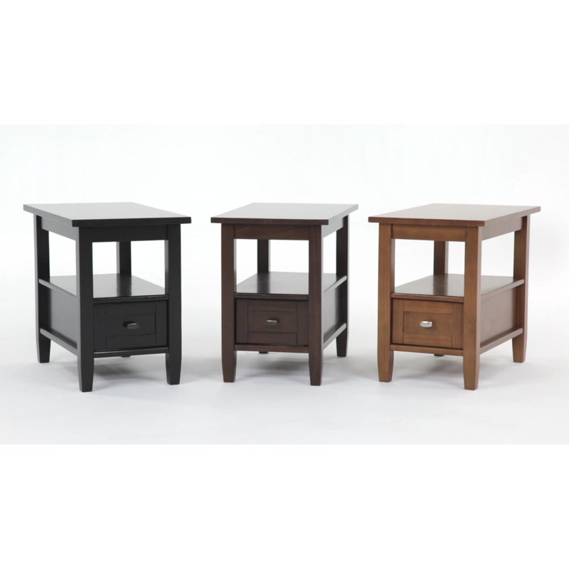 Fog Grey Solid Wood End Table with Storage Drawer