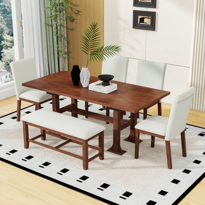 Lourdez 6-Piece Dining Set,Table with Upholstered Chairs and Bench