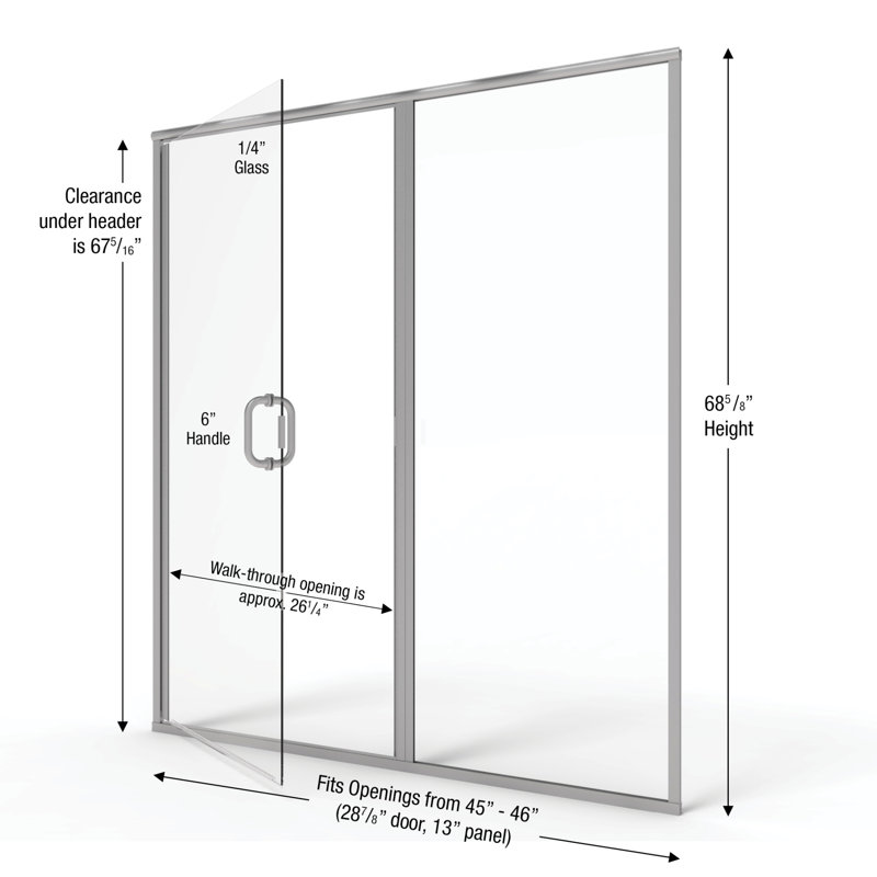 Infinity - W x 68.63'' H Pivot Door Framed Shower Door with, AquaGlideXP Clear, Brushed Nickel