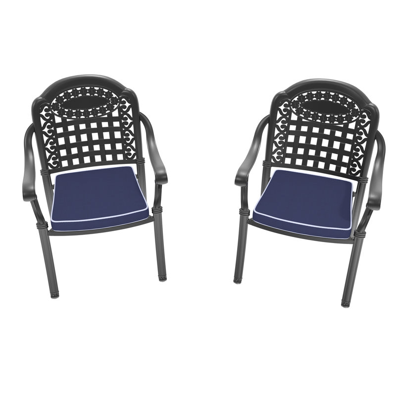 Chaise de patio en fonte d'aluminium 2 pièces avec structure noire et coussins bleus