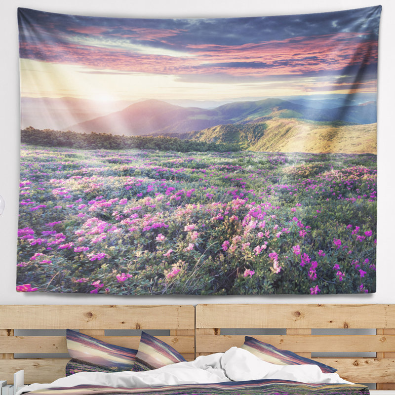 Tapisserie de tapis en fleur paysage of rhododendron, H 32 po x l 39 po
