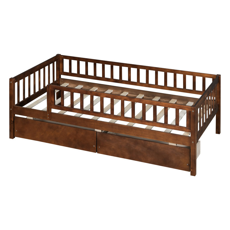 Lit de jour simple en noyer avec tiroirs de rangement efficaces - Bois massif pour une maison soignée