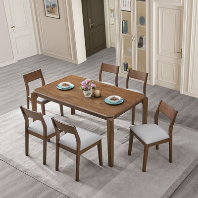  7pcs 59 inch Hardwood Dinning Table Set, Walnut Color
