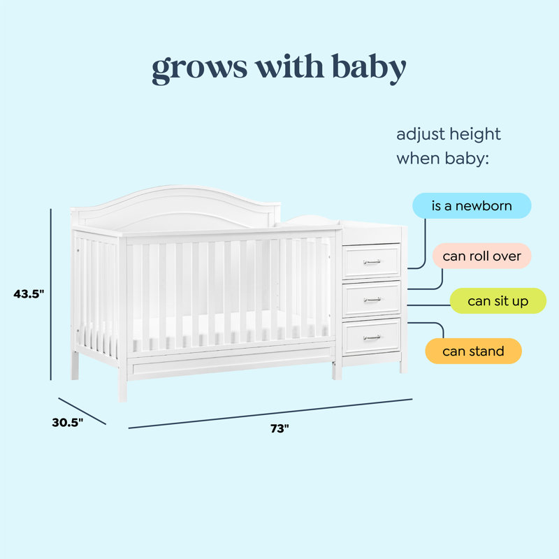 White 4-in-1 Convertible Crib and Changer with Storage