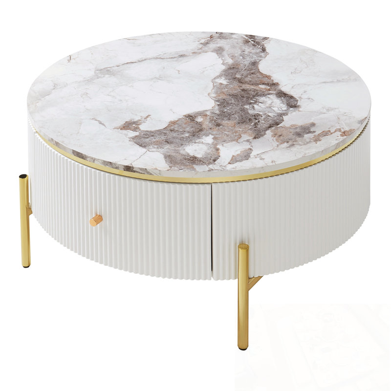 Chaide rond avec 2 grands tiroirs, Blanc cassé