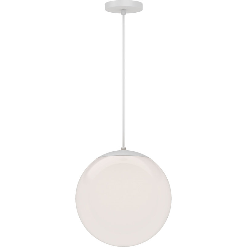  1-Light Indoor White 12" Globe Single Pendant with White Opal Glass Shade, 12" H x 12" W x 12" D