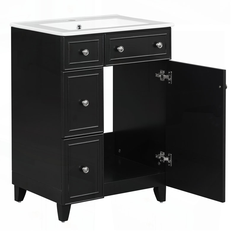 Meuble-lavabo 24 po avec lavabo en céramique, 2 tiroirs et 1 porte à fermeture en douceur pour les petites salles de bain