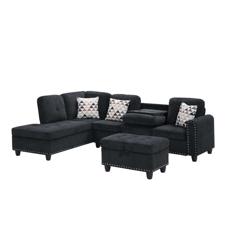  Canapé modulaire en forme de L 94,49 po en forme de L pour siège profond, Noir