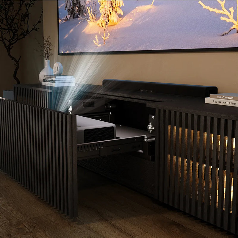 86" Modern Electric TV Stand With UST Projector Cabinet & LED Lights, Black