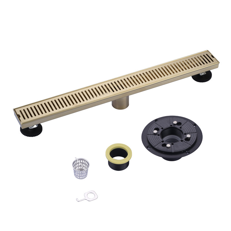 24 Inch Shower Linear Drain, 304 Stainless Steel Shower Floor Drain with Grate Removable, Rectangular Floor Drain with Accessories