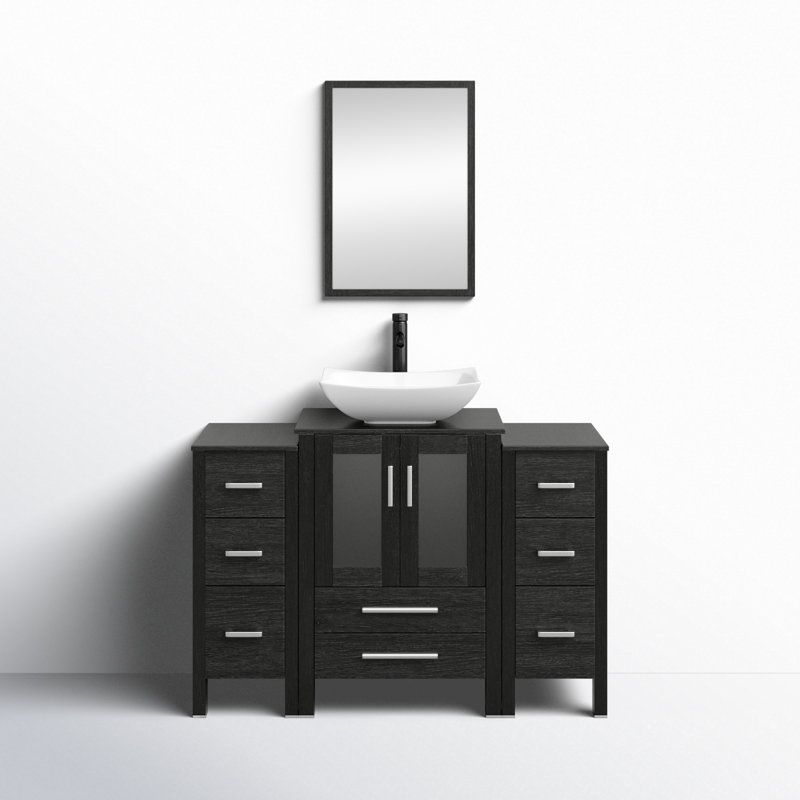 Carrel 48" Double Sink Bathroom Vanity Set with Manufactured Wood Top, Vessel Sink, Faucet, Mirror Not Included, Black