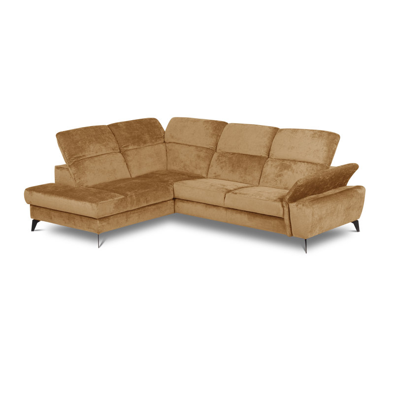 Bellagio Fabric Corner Sofa with Pull-Out Bed, Storage, Adjustable Headrests and Armrest, Left Hand Facing, Yellow