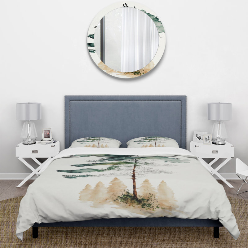 Ensemble de housse de couette en microfibre / polyester Lonely Green Watercolor Tree I