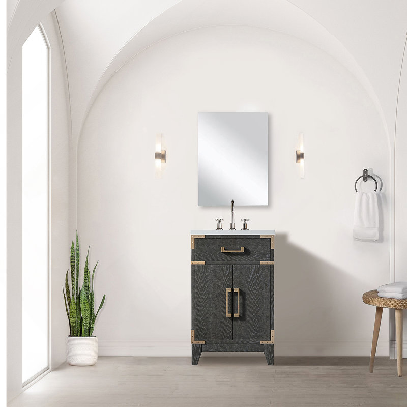 Meuble-lavabo simple 20 po X P 18 po D, comptoir en acrylique, 18 po Ensemble miroir et robinet